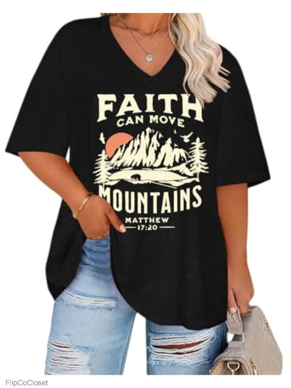 Plus Size Oversized V-Neck Graphic T-Shirt Short Sleeve Summer Top